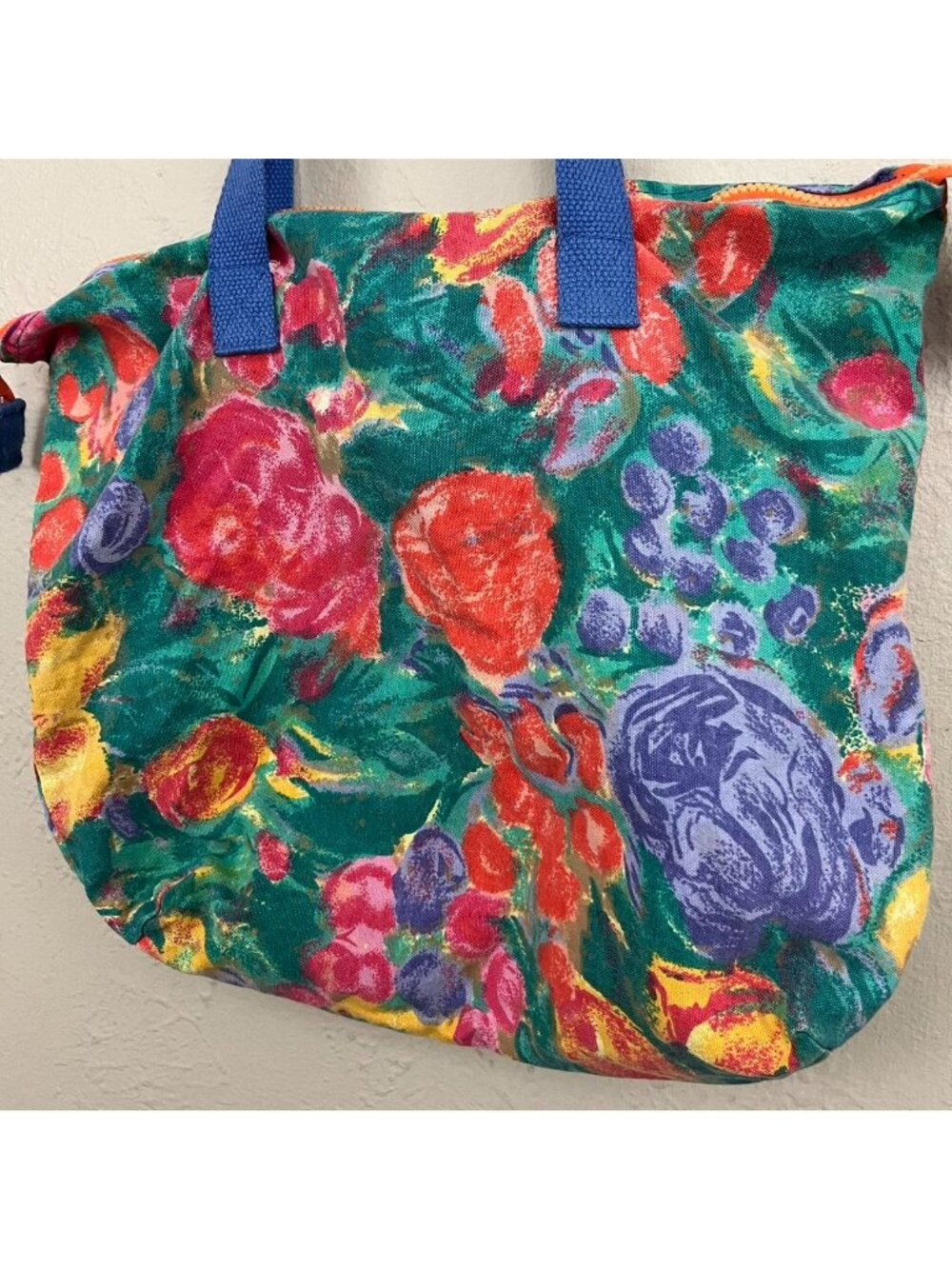 vintage 90s colorful floral boho granola beachy zip tote bag - Picture 3 of 7